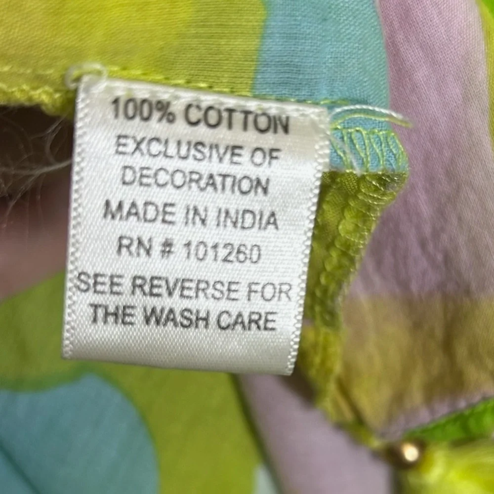 True Destinations 100% Cotton Bright Printed Tassel Trim Cover Up Robe Belt Sz L